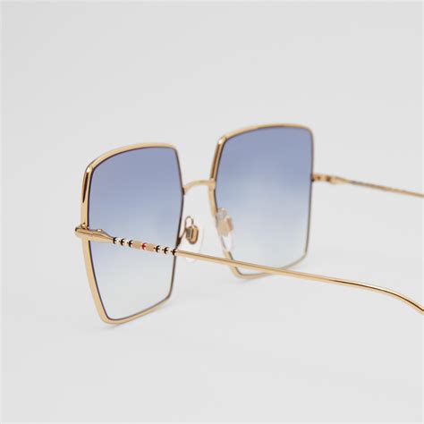 Icon Stripe Detail Square Frame Sunglasses In Light Gold Women