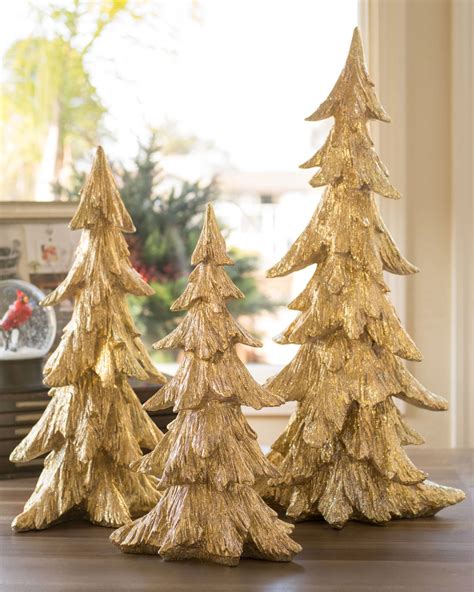 Set Of 3 Gold Tabletop Christmas Trees Balsam Hill