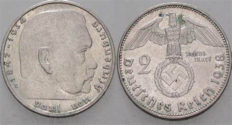 Kleinmünzen Drittes Reich 2 Reichsmark 1938 E Drittes Reich