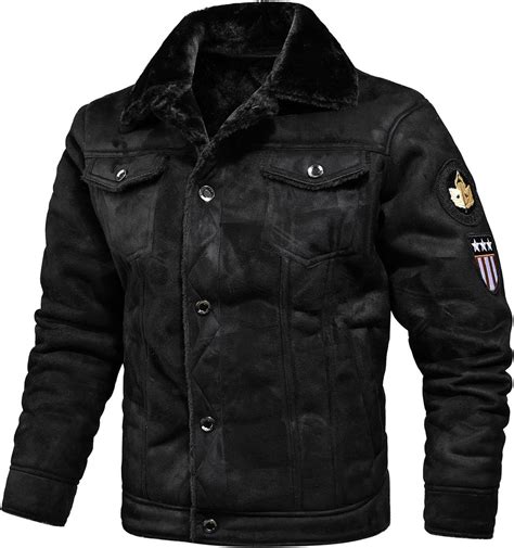 Mens Sherpa Lined Leather Jacket Aviator Bomber Trucker Jacket Winter