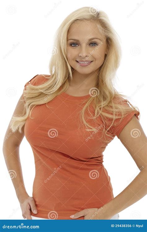 Portrait Of Attractive Blonde Woman Smiling Stock Photo Image Of Long