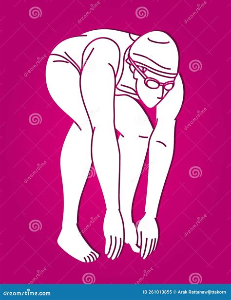 Swimming Sport Female Swimmer Action Cartoon Graphic Vector Stock