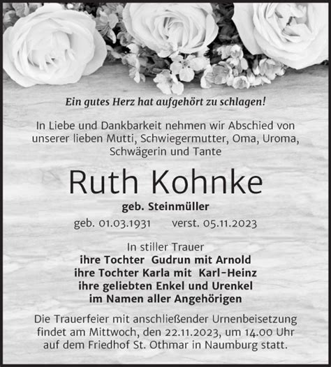 Traueranzeigen Von Ruth Kohnke Abschied Nehmen De