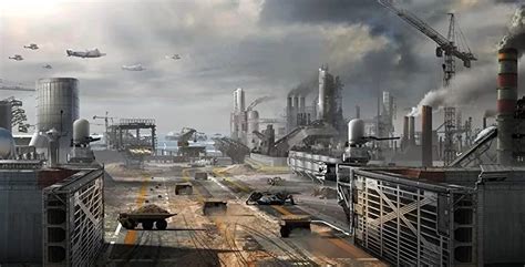 An Artists Rendering Of A City With Lots Of Industrial Buildings And