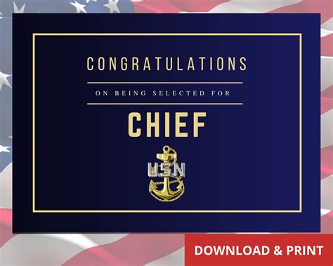 US Navy Chief Petty Officer Card, Congratulations on Being Selected for