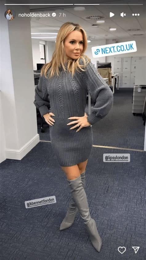 The Gorgeous Amanda Holden 53 Flashes Her Legs In A Gray Dress And Knee High Boots As She