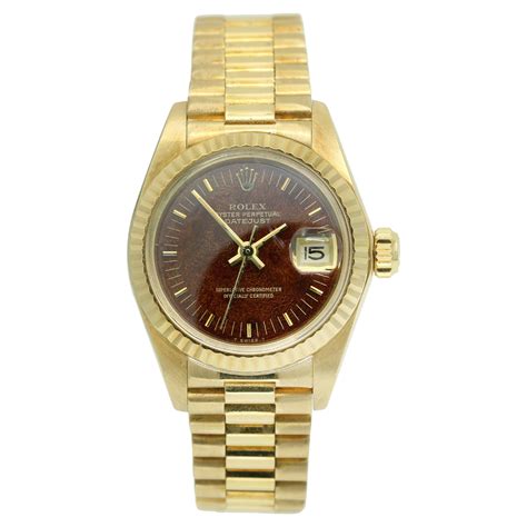 Vintage Rolex Lady Datejust President 26 18k Yellow Gold Wood Dial Watch 6917 At 1stdibs