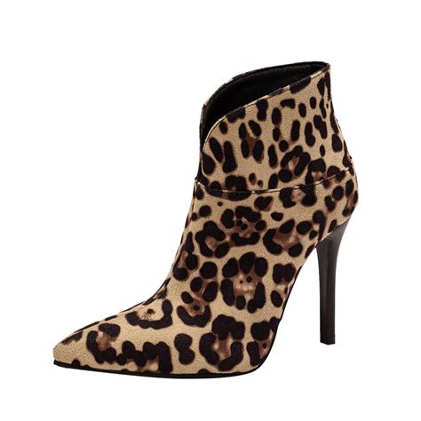 PMUYBHF Square Toe Boots For Women Women Boots With Leopard Print Color