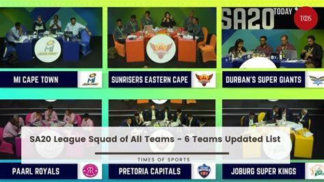 SA20 League Squad of All Teams - 6 Teams Updated List