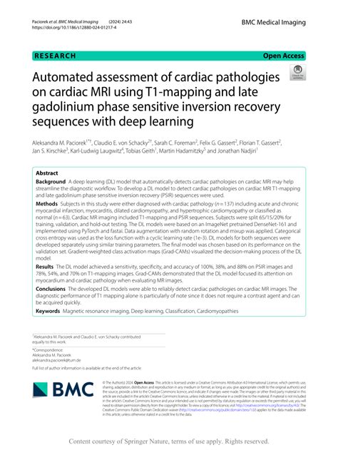 Pdf Automated Assessment Of Cardiac Pathologies On Cardiac Mri Using T1 Mapping And Late