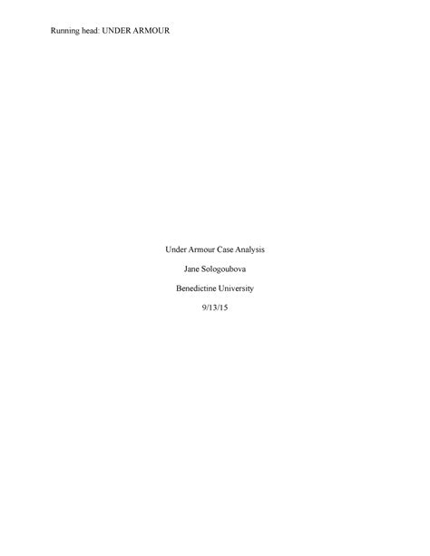 Under Armour Case Analysis Running Head Under Armour Under Armour