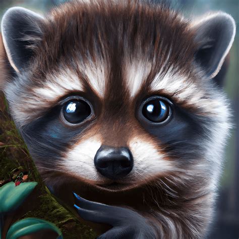 Whimsical Detailed Fantasy Fluffy Tiny Cute Adorable Baby Raccoon