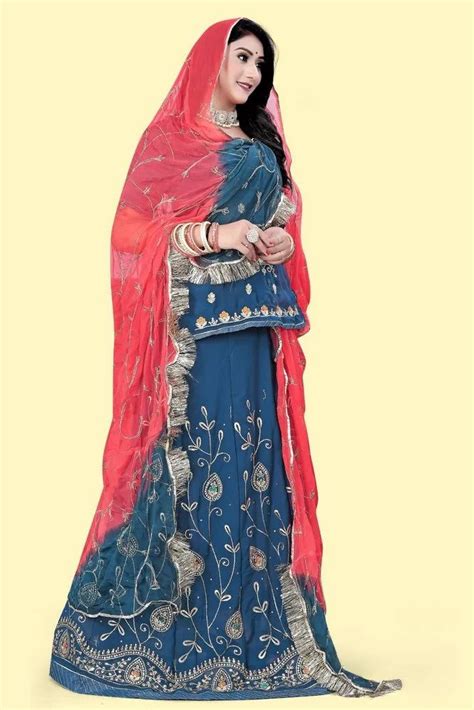 Embroidered Georgette Half Pure Navy Blue Rajputi Poshak Size Medium