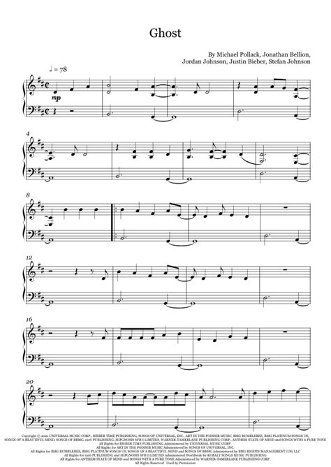 Ghost Arr Fernanda Moura By Justin Bieber Sheet Music For Piano Solo At Sheet Music Direct