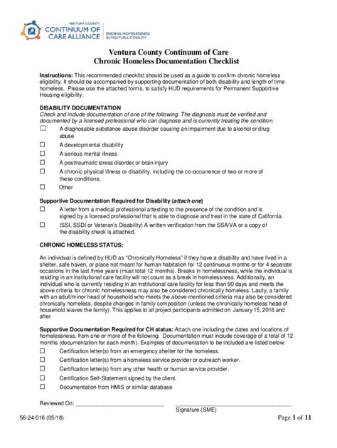 Fillable Online Sample Chronic Homelessness Documentation Checklist Fax