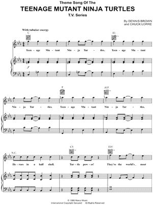 teenage mutant ninja turtles theme song piano sheet music