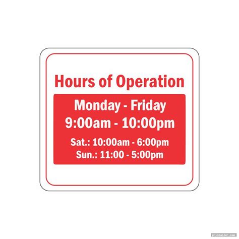 Business Hours Sign Free Printable Editable Templates