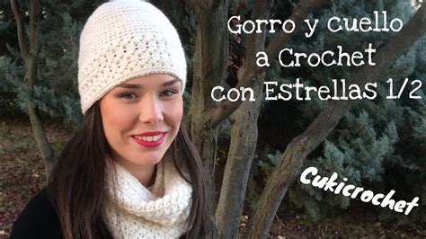 1 2 GORRO Y CUELLO Tejido A Crochet CON ESTRELLAS CONJUNTO DE INVIERNO