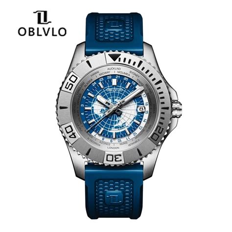 Oblvlo Ceramic Bezel Automatic Mechanical Watches World Time Diving