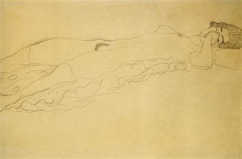 Gustav Klimt Reclining Female Nude Facing Right