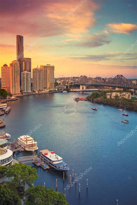 Brisbane Cityscape Image Brisbane Skyline Australia Dramatic Sunset ...