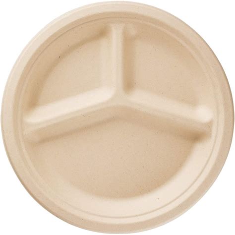 10 Inch Compostable Disposable Paper Plates Round Divided 3