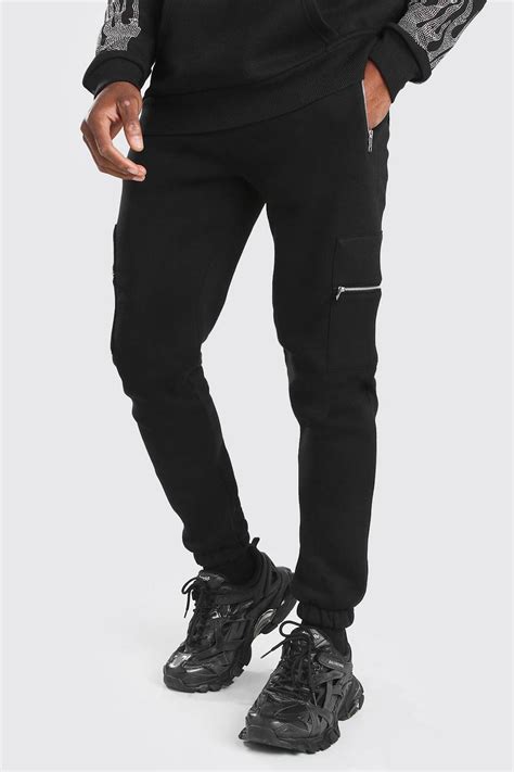 Mens Slim Fit Cargo Jogger With Zip Pockets Boohoo Uk