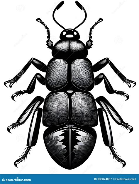 A Black Beetle with a Black and White Background. Stock Illustration