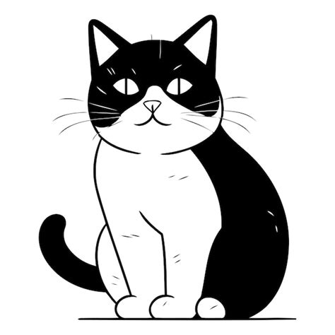 Premium Vector Black And White Cat Sitting On A White Background