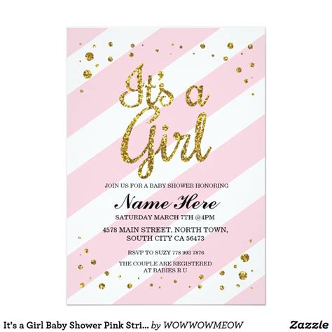 It's a Girl Baby Shower Pink Stripe Gold Invite | Zazzle | Twin girls ...