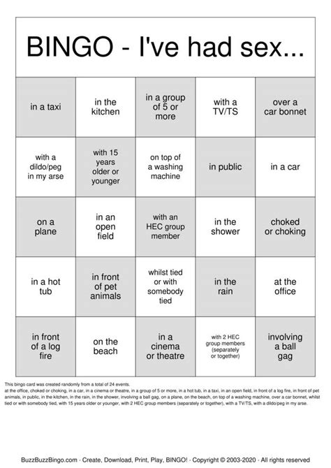 Sex Bingo Cards To Download Print And Customize