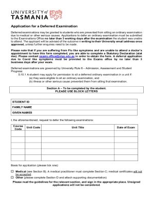 Fillable Online Application For Deferred Examination Exam Forms Fax