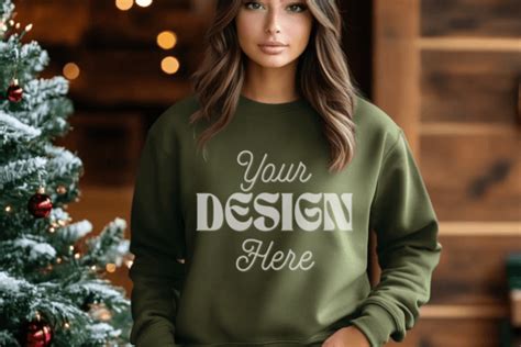 Military Green Gildan 18000 Mockup 12 Graphic By Mockup Infinity