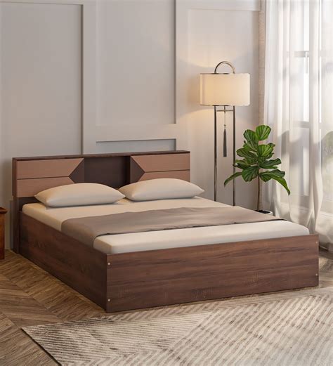 Buy Shamon Queen Size Bed In Walnut Finish With Box Storage At Off