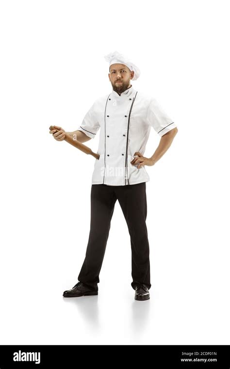 Cooker, chef, baker in uniform isolated on white studio background ...