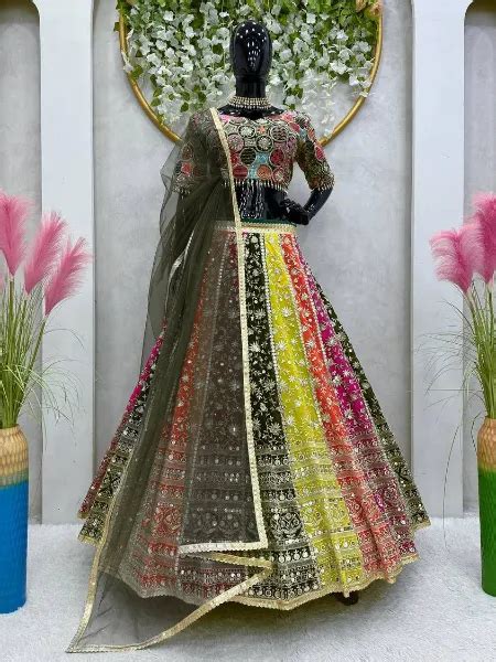 Multi Color Bridal Lehenga Choli With Heavy Thread Embroidery Work In