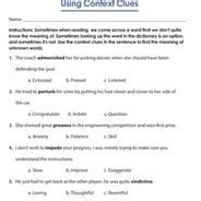 Printable Th Grade Determining Meaning Using Context Clue