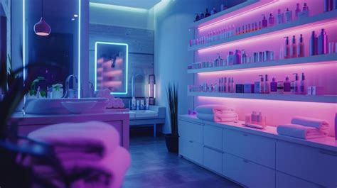 Premium Photo The Salon Boasts A Trendy Atmosphere With Vibrant Neon