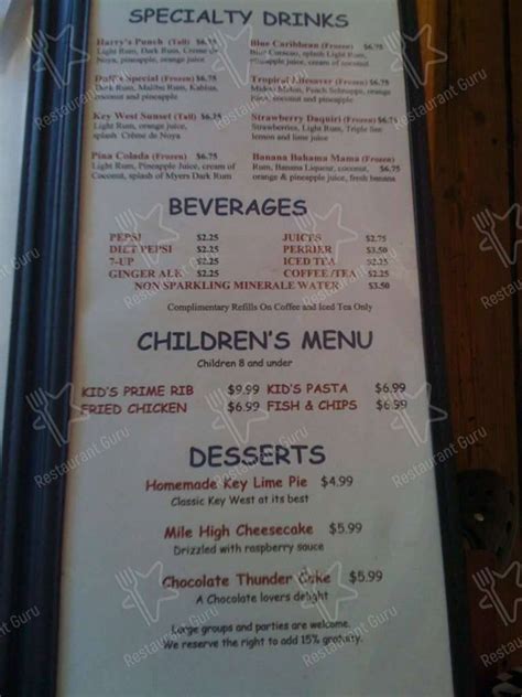 Menu At Duffys Steak And Lobster House Steakhouse Key West