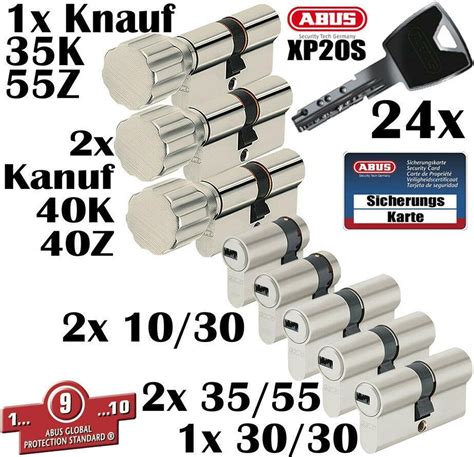 8x Zylinder Abus Schließanlage XP20S Gleichschließend Sicherungskarte