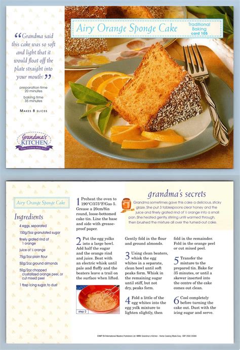 Airy Orange Sponge Cake Baking Grandma S Kitchen Recipe Card