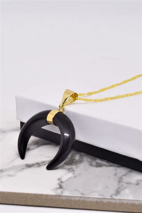 Black Onyx Crescent Upside Down Moon Necklace Necklace Moonnecklace