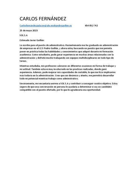 Carta De Presentación Autocandidatura Pdf