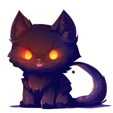 Kawaii Fluffy Black Kitten Chibi Digitaal Schilderij · Creative Fabrica