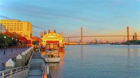 Savannah River Bridge with River Boat- Savannah, Georgia #1 Photograph ...