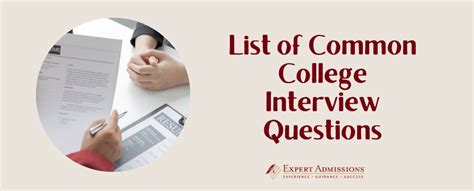 List Of Common College Interview Questions Expert Admissions