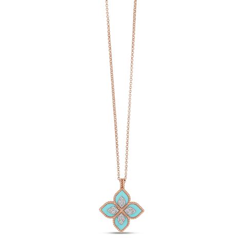 Roberto Coin 18ct Rose Gold Turquoise And 018ct Diamond Princess Flow