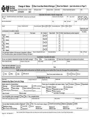 Fillable Online Kbocc BCBS Change Of Status Form Keweenaw Bay Ojibwa