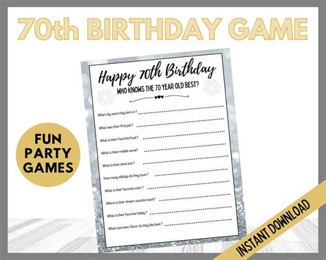 70th Birthday Party Games Who Knows the 70 Year Old Best Fun - Etsy