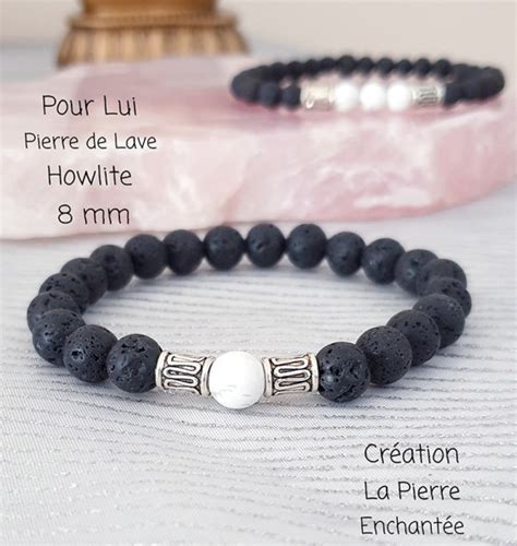 Bracelet En Pierre De Lave Et Howlite 8 Mm